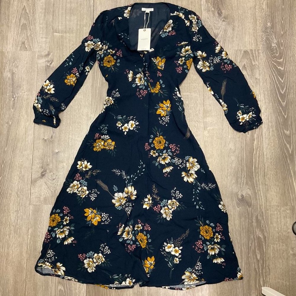 navy blue springfield floral midi dress